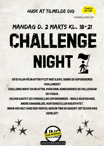 Er du klar på en aften fyldt med sjove, skøre og udfordrende challenges? - Klik for at tilmelde dig